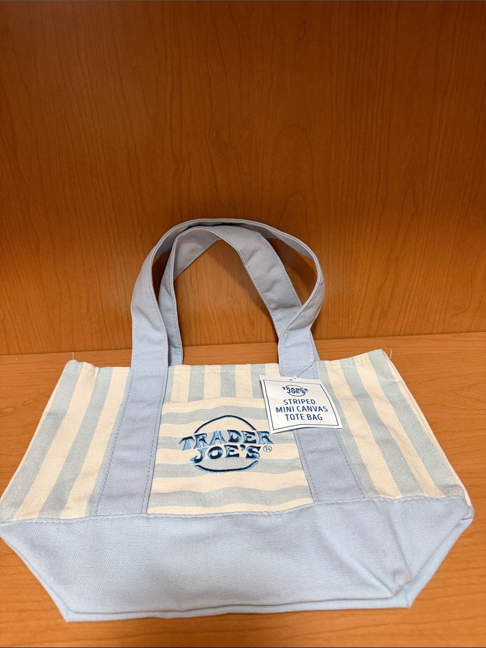 Trader Joe's Blue & Cream Striped Mini Canvas Tote Bag - Picture 2 of 2